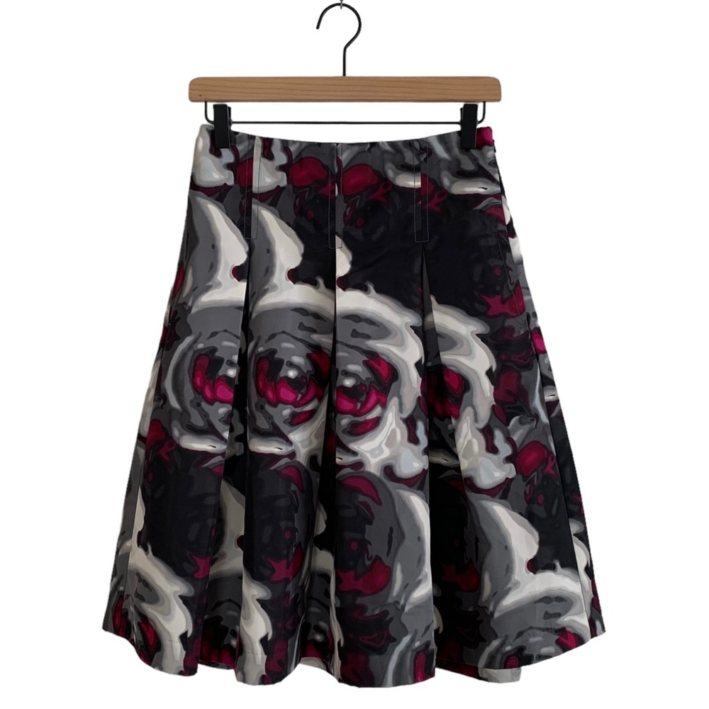 Express Black Abstract Pleated Midi Skirt (Steampunk Vamp Whimsigoth Witch 50’s)